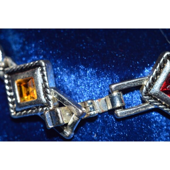 Premier Designs Silver Tone Links Bracelet Multicolored Gemstone Stone Art Deco - Picture 10 of 11